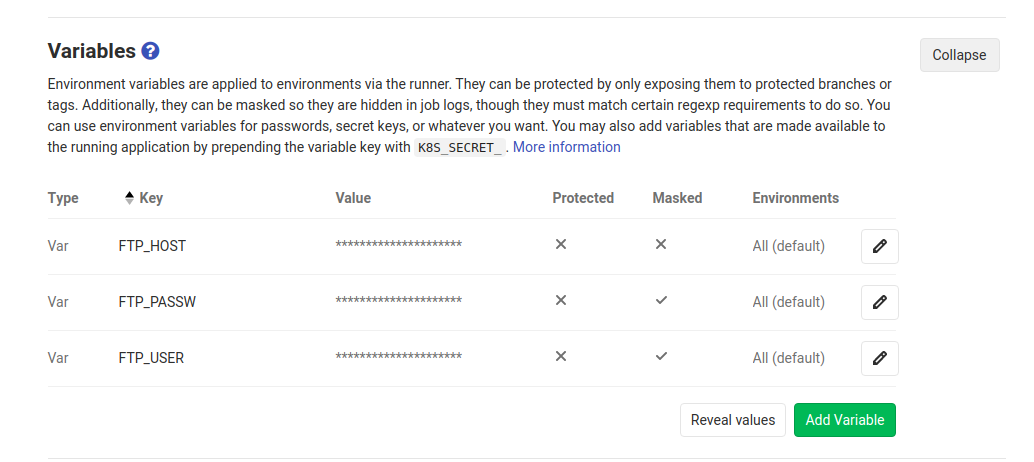 Gitlab pipeline variabili di ambiente 2